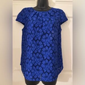 J. Crew Vibrant Cobalt Royal Blue Floral Lace Cap Sleeve Blouse Top Sz 6